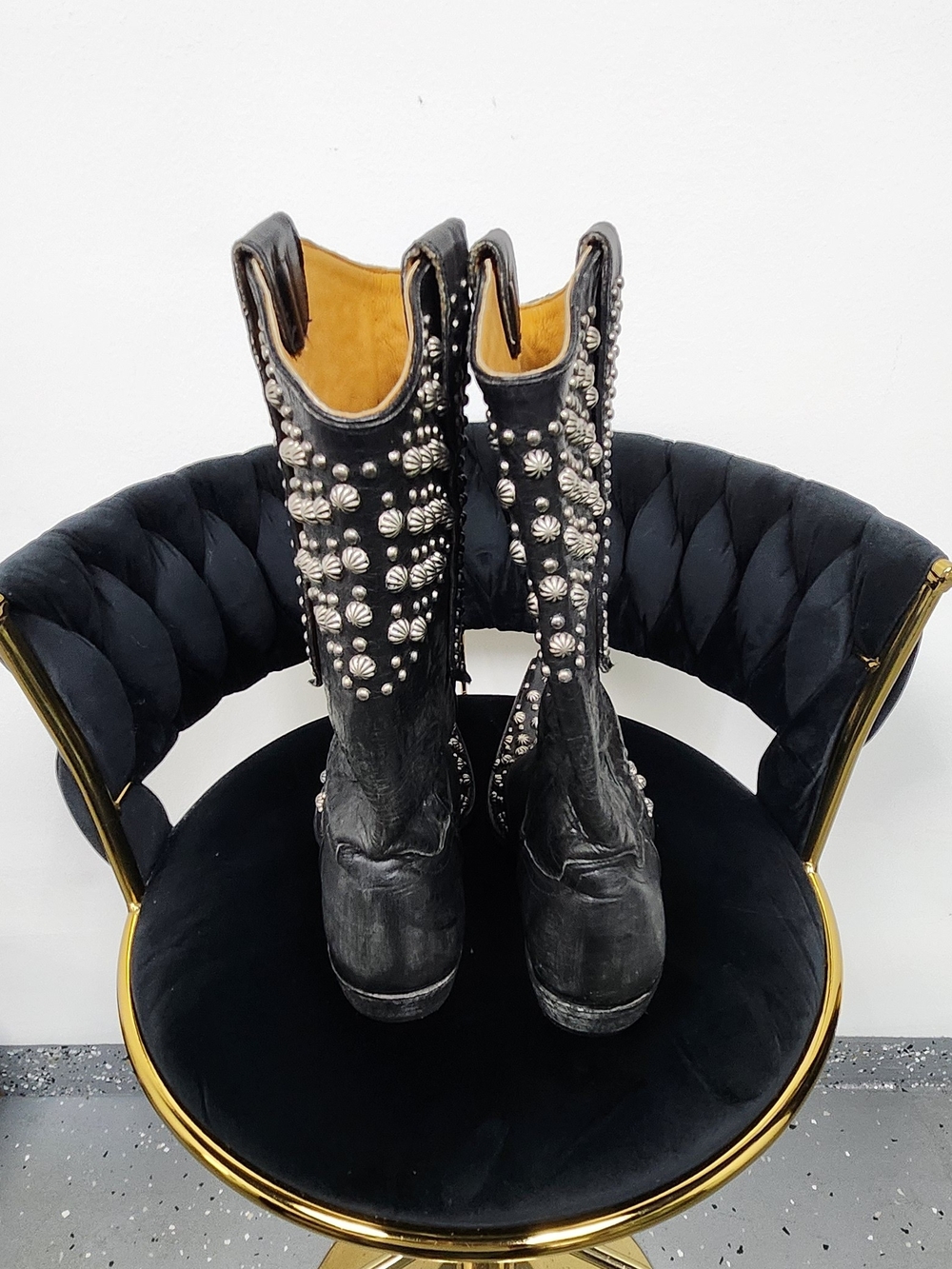 Old Gringo Leigh Anne Black Studded Leather Cowboy Boots Size 8 - Picture 3 of 6